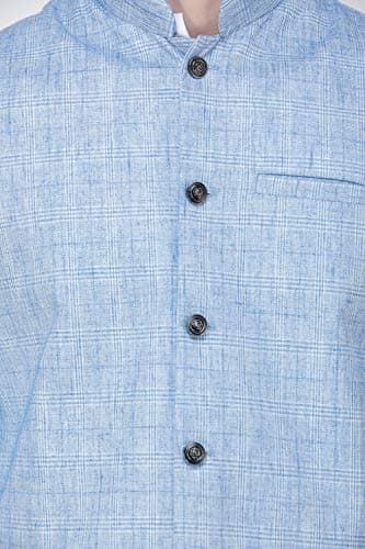 Exotic India Waistcoat with Double Check Pattern and Front Pockets - Color Placid BlueGarment Size 38 5