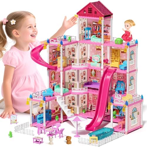 Lehoo Castle Doll House with12 Rooms, Pink Dollhouse Play Set, Ideal Gift for 3 4 5 6 Year Old Girls