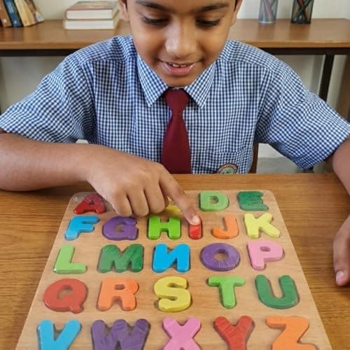 Wooden Alphabet Puzzle Board for Kids | Colorful A to Z Capital Letters Learning Tray | Early Development Brain Teaser Gift for Toddlers (Pre-School Kindergarten) 4