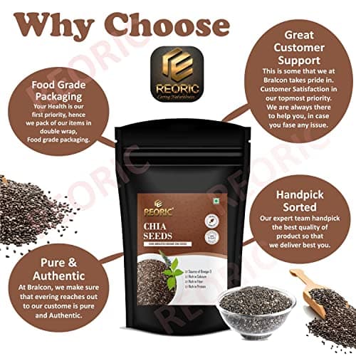 REORIC Edible Seeds Combo (Flax Seeds 100g, Chia Seeds 100g) | Raw Unroasted Mix Seeds for Eating | Rich in Omega 3, Fiber, Calcium & Protein for Weight Loss | Diet Snacks | Superfood | 200g 4