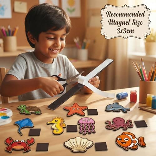 ImagiVibe Paint Your Own 9 Sea Creatures Fridge Magnet DIY Kit for Kids | Ocean Theme MDF Painting Craft Set | Creative Art & Craft Activity | Made in India (Sea Creatures) 5
