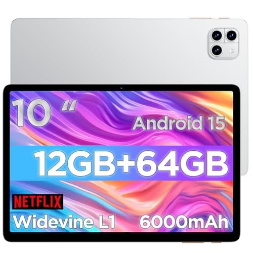 Android Tablet, 10.1 inch Android 15 Tablet with Octa-core Processor RAM 12GB ROM 64GB(Up to 2 TB), 800x1280 Resolution, WiFi 6 & Bluetooth, Dual Speakers, 5MP+8MP, 6000mAh, ABCmouse for 30-Days Trial