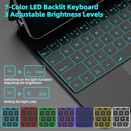 GOOJODOQ Magic Keyboard for Samsung Galaxy Tab S9+/S9 FE+/S8+/S7+/S7 FE 12.4 inch,12.4" Magnetic Keyboard Case with Floating Cantilever Stand,Anywhere Touchpad with LCD Display & 7 Colors Backlit 3