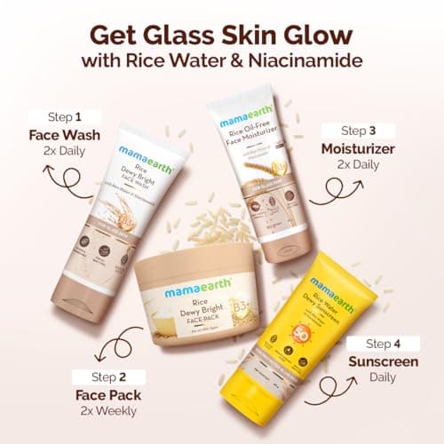 Mamaearth Rice Water Dewy Sunscreen with SPF 50 PA++++ | UVA & UVB Protection | Tan Protection | Gives Glass Skin Glow | No White Cast | For All Skin Types | 50 g 5