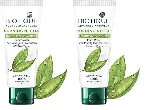 Biotique Morning Nectar Moisturize & Nourish Face Wash | Contains Wild Turmeric, Neem Leaves, & Morning Nectar | Visibly Flawless Skin | Suitable for All Skin Types | 100 ml (Pack of 2)