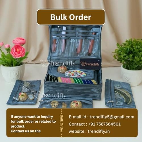 Trendifly Laminated PVC Travel Jewellery Storage Organiser Bags for women Earrings Rings Bracelet With 4 Transparent Pouches 1 Rod For Bangle and Large Cosmetic Makeup Brush (Blue) 4