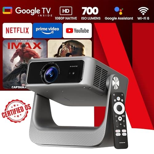 E Gate Zen 7X Official Google TV Projector | Fully Automatic & 100% Dust-Free | 700 ISO | Dolby Audio | Projector 4K Ultra HD, modulated at 1080p Native | Voice Remote, ChromeCast, 1GB-32GB, Egate 2