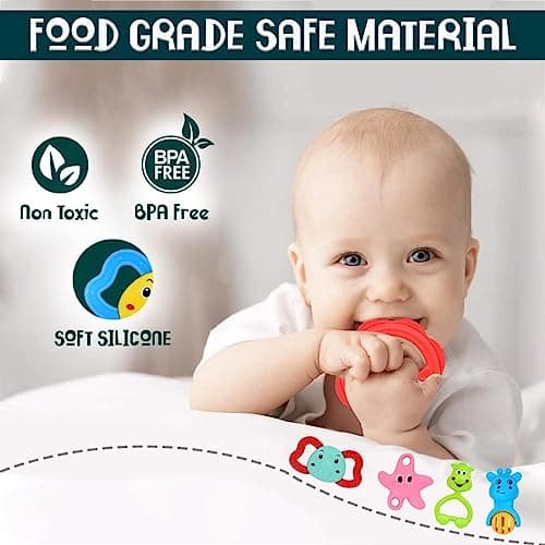 Storio Baby Products Toys 7 Pcs Rattle Set with Teathers for New Born Baby Gifts, Toy for Babies, Non-Toxic 2