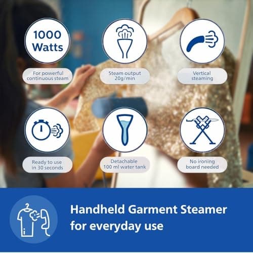 PHILIPS Handheld Garment Steamer STH3000/20 - Compact & Foldable, Convenient Vertical Steaming, 1000 Watt Quick Heat Up, up to 20g/min, Kills 99.9%* Bacteria 3