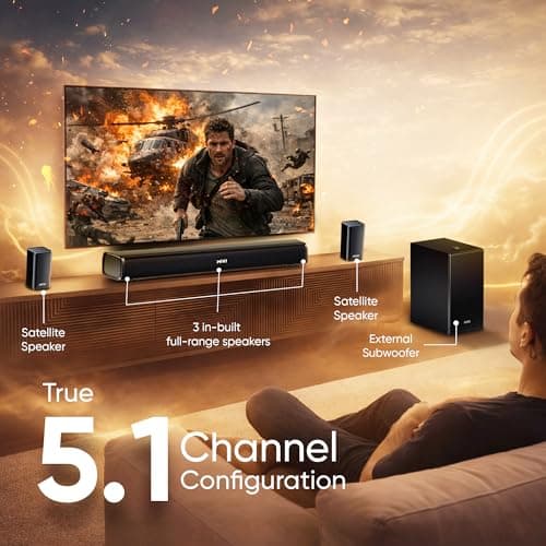 Mivi Nex 450 Soundbar [New Launch], 450W 5.1 Channel System with 3 in-Built Speakers, 2 Satellite Speakers and a Subwoofer, Nex Surround Feel Technology, Multiple Input Modes, Made in India 4