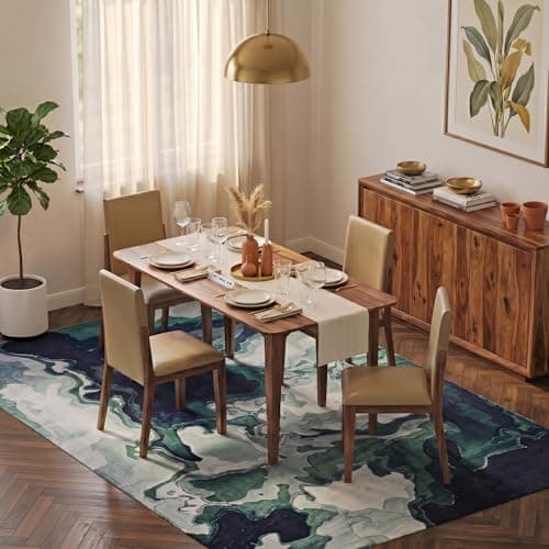 DecorNation Italiana Solid Wood Dining Room Set for Home, Living Room- Dining Table with Cushioned Chairs (Walnut, 4 Seater)