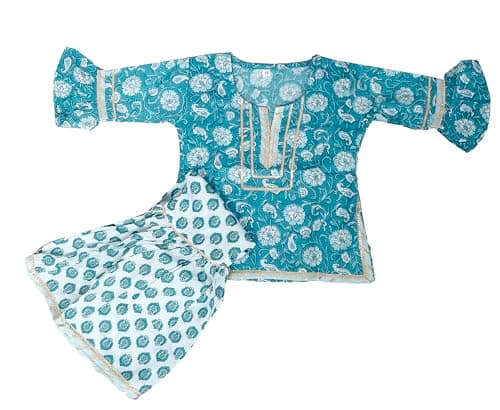 KidsVilla Kids Baby Girl Kurti Sharara Set 6 Months–8 Years | Premium Taj Cotton Ethnic Wear | Lightweight Traditional Dress | New Born Baby Dress | Baby Girls Salwar Frock Suit RAMA