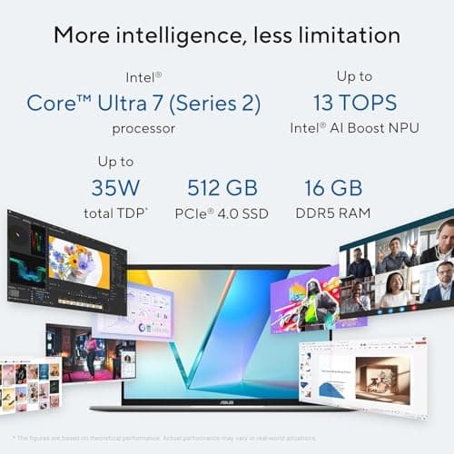 ASUS Vivobook S16 OLED, Intel Core Ultra 7 255H, 16GB RAM, 512GB SSD, 16", Win11, Office 2024, M365 Basic(1Year)*, Cool Silver, 1.7Kg, S3607CA-SH077WS, Intel Arc iGPU,Metallic Design Laptop, AI PC 4