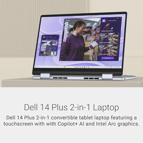 New Dell 14 Plus 2-in-1 Touch Laptop, AI Enabled Intel Core Ultra 5 226V, 16GB LPDDR5X, 512Gb SSD, Intel Arc Graphics, 14" FHD+ 300nits WVA Display, Backlit Keyboard + FPR, Ice Blue, 1.61 Kg 2