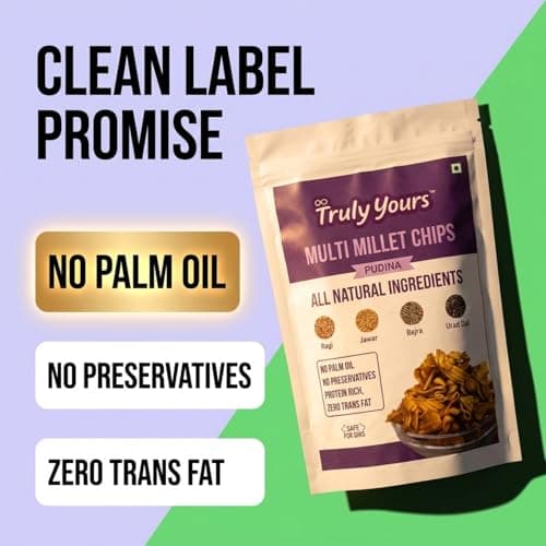 Truly Yours Multi Millet Chips Pudina Flavor | Healthy Gluten Free Millet Snacks | No Palm Oil, No Preservatives | Protein & Fiber Rich Crispy Chips | Jowar, Bajra, Urad Dal & Rice Chips 4