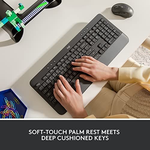Logitech Signature K650 Wireless Keyboard with Wrist Rest, Full-Size, BLE Bluetooth or Logi Bolt USB Receiver, Comfort Deep-Cushioned Keys, Numpad, Compatible with Most OS/PC/Windows/Mac-Black 2