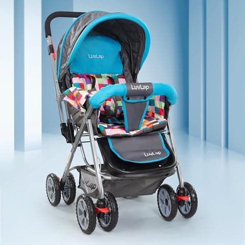 LuvLap Sunshine Baby Stroller / Pram for 0 - 3 Years, New Born / Toddler / Kid, 5 Point Safety Harness, Adjustable backrest, 360° Swivel Wheel, Large storage basket, Reversible Handlebar (Teal) 2