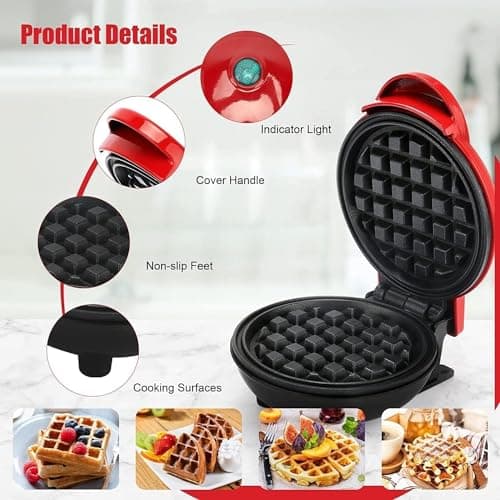 Waffle Maker Electric 3 in 1, BUYERZONE Mini Waffle Maker Machine with Sandwich Grill Plates, Non-Stick Waffle Machine for Home, Pancake Maker, Compact Snack Maker Appliance 4