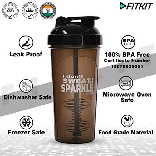 Fitkit Classic Bottle Shaker (700ml, Grey/Black , Plastic) Pack of 1 2