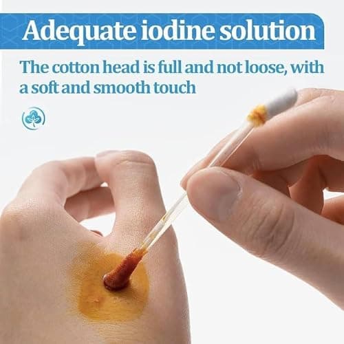 JIGVA 50 Pcs Cotton Iodine Swabs Individually Wrapped Portable Medical Cotton Swabs Nose and Ear Care First Aid Kit Emergency Care Safety for Adult Kids easy to carry 5