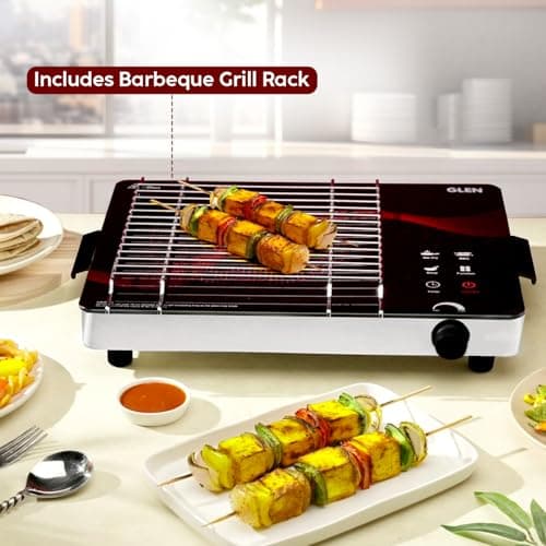 Glen 2000W Infrared Cooktop Stove with Grill Rack for Barbecue, Crystal Glass Plate, Digital Display, 3 Preset Cooking Modes, Touch Control, Infrared Hot Plate (SA3074_Infra) 5
