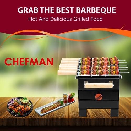 Chefman Charcoal Barbeque | Grill Barbeque | Grill Set for Home | Foldable Charcoal Tandoor | Outdoor BBQ | Grill Chicken Maker | with 6 Skewers with Gloves | Black 4