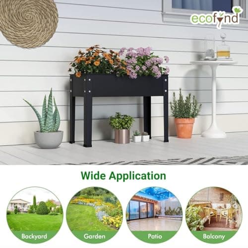 ecofynd Cleo Raised Plant Box, Elevated Planter, Metal Raised Garden Bed, Standing Plant Stand, Indoor and Outdoor Grow Container for Vegetables and Flowers (24Lx12Wx18H) | Black 4