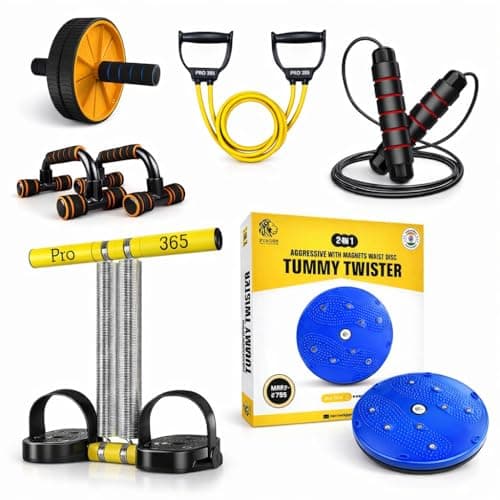 PRO365 Home Fitness Equipment Kit – 6-in-1 Workout Set with Ab Roller Wheel, Resistance Bands, Jump Rope, Push-Up Bars, Tummy Twister & Spring Chest Expander | Full Body Gym Combo for Men & Women