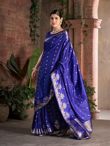 MADHUHANSH Women's Cotton Silk Saree with Unstitched Blouse Piece Zari Weave and Floral Pattern | Readymade Half Saree for Women | Modern Sarees | Banarasi Silk Art Saree 3