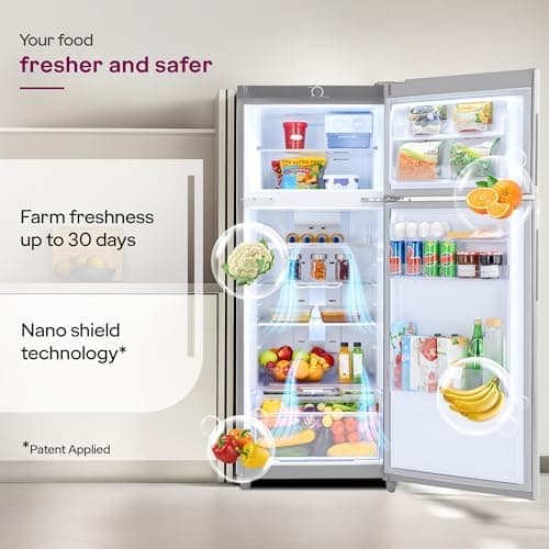 Godrej 223L 2 Star| New Launch| 5 Years Comprehensive Warranty| AI Powered| 30 days Farm Freshness| 360° Cooling| Inverter Frost Free Double Door Refrigerator (RF EON 244BN RI Steel Glow) 2