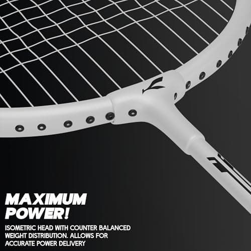 Konex Badminton Racquet 2U (95±2g) Aluminium Frame | 24 LBS String Tension | Super Lightweight Slim Shaft with Full Racket Cover (Pack of 1) (White) 2