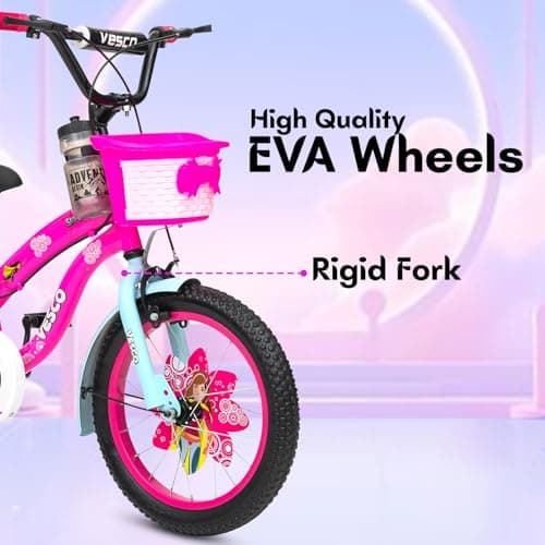 VESCO Super Girl 16T Cycle for Kids Girls with Balance Wheel & Back Carrier | Rigid Fork | Frame 11 Inch | Ideal for 4 to 6 Years Girls Kids Bike (Pink) 4