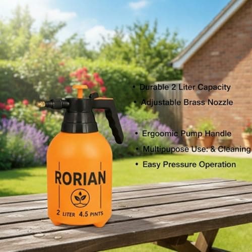 RORIAN 2-Liter Pump Pressure Sprayer – Handheld Garden Sprayer with Adjustable Brass Nozzle for Plants, Lawn, Cleaning, and Fertilizing – 2L / 4.5 Pints 5