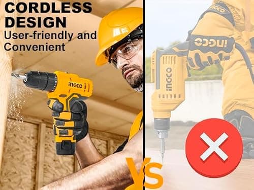 INGCO Drill Machine for home use, 12V Drilling Machine, Cordless Drill With 2 PCS Batteries and charger, Yellow 3