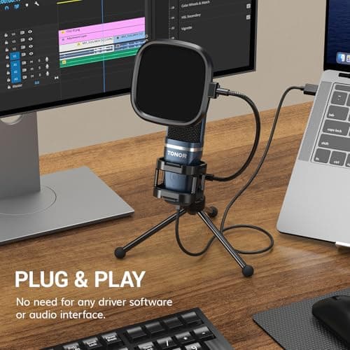 TONOR USB Gaming Microphone, Computer Condenser PC Mic with Tripod Stand & Pop for Streaming, Podcasting, Vocal Recording, Compatible with iMac PC Laptop Desktop Windows Computer, TC-777 4