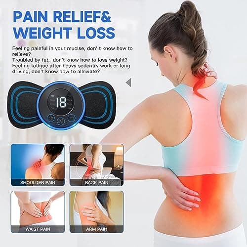 2 Sets Mini Massager for Pain Relief, Portable Electric Body Massager Machine, EMS Muscle Stimulator,Butterfly Back Neck Shoulder Massager for Body Pain Relief,Compact Travel Massager (2, Blue) 4