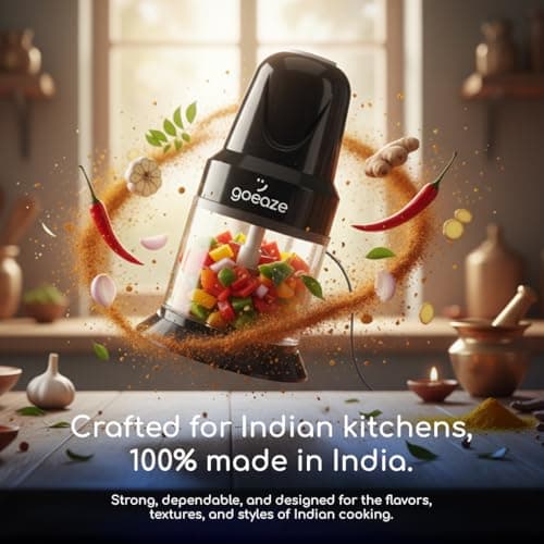 GOEAZE Electric Chopper, 400 Watts, Twin Blade Technologies, Vegetable Chopper, Cutter, 100% Pure Copper Motor, Chop, Mince, Dice, Stainless Steel Blade, 500 ml, One Touch Operation, Black 5