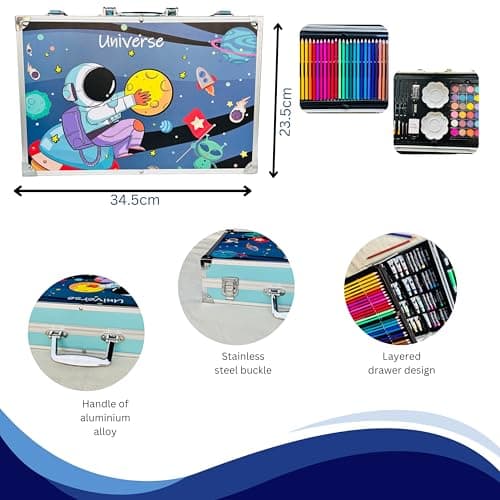 Kitchen Bloom Art Kit Space Art & Craft Professional Art Set, 145 Pieces, Drawing Kit with Colour Pencils, Oil Pastels, Paint Brushes Moon and Astonaut Fantasy Art kit for Boys Perfect Git Set 2
