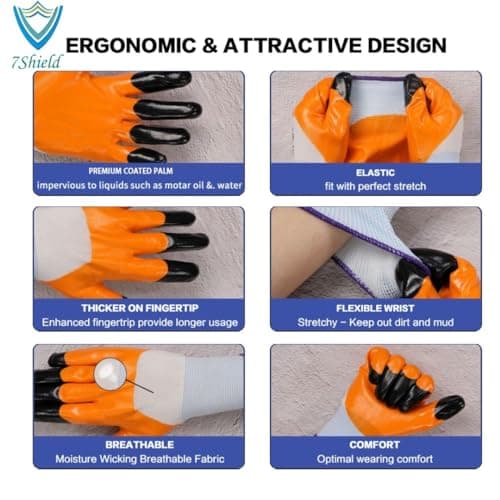 7Shield Multipurpose Cut Resistance Polyester & Nylon, PU Nitrile Coating Work Safety Gloves, Hand & Fingers, Welding, Mechanical, Construction, Agriculture– Heavy Duty (Tiger Print) (10 PAIR) 2