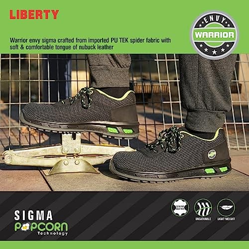 Liberty Warrior Envy Sigma Safety Shoes for Men, Fibre Glass Toe, Light Weight, Green, Sizes-7UK 5
