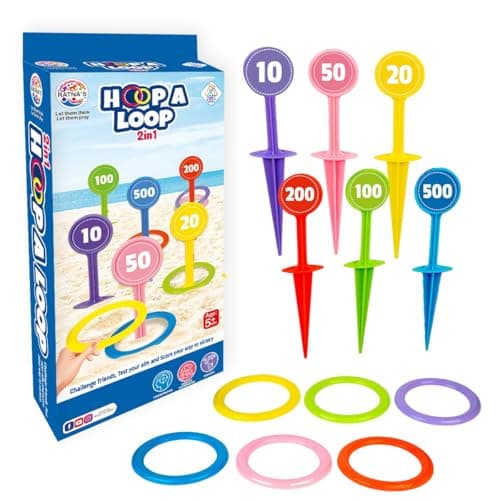 Ratna's Hoop A Loop 2 in 1 Ring Toss Game for Kids, Indoor Outdoor Fun Learning Activity Toy, Target Throw Game, Plastic Toy for Kids 5+ Years