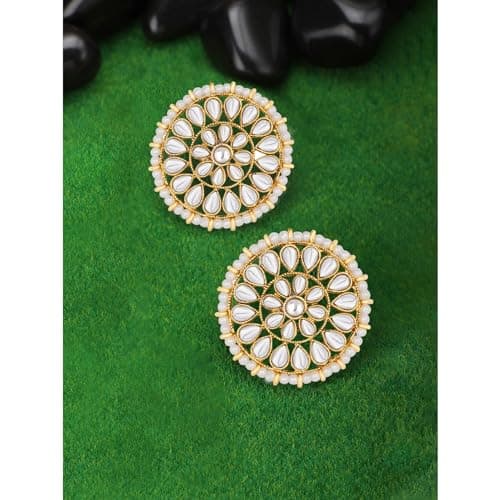 Peora Combo of Kundan Pearl Round Earrings & Rose Gold Clutch Purse for Women Girls|Jewelry for Wedding Party Evening|Bridal Ethnic Handbags 2