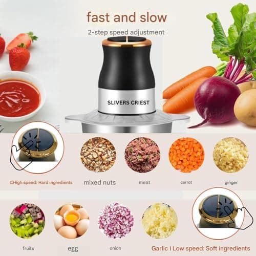 edtepy 2-Speed Electric Food Chopper & Processor – Stainless Steel Bowl, High & Low Speed Settings & 4 Sharp Blades – Ideal for Kitchen Chopping, Mincing & Mixing & Preparation ( 3 Liters, Pack of 1) 4