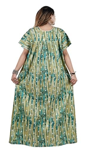 Bejod's Collection Women Cotton Nighty Maxi Nightdress – Printed Floral Full-Length Nightgown, Plus Size Loose Fit Sleepwear XL-3XL Summer Nightwear for Women (Green, XXL) 2