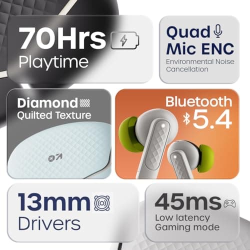 GOBOULT Z40 V2.0 with 70H Playtime, Quad Mic ENC, 45ms Low Latency, 13mm Bass, Legacy Continues, IPX5, Bluetooth 5.4, TWS Truly Wireless in Ear Earbuds (Arctic Blue) 2