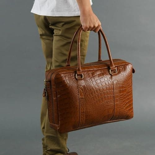 MaheTri Easton Premium Buffalo Leather Laptop Office Briefcase | Genuine Leather, Padded Laptop Compartment & Multi-Pocket Organisation | Adjustable Shoulder Strap & Brass-Tone Hardware 4