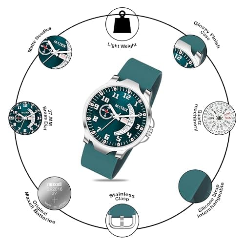 Matrix Classic 2.0 Day & Date Analog Watch with Softest Silicone Strap for Men & Boys (Teal) 3