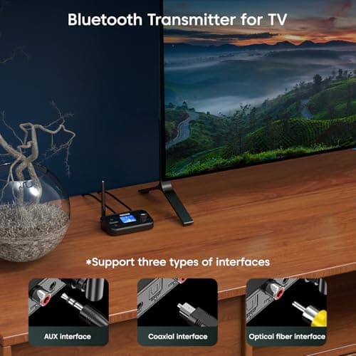 Sounce 3-in-1 Bluetooth 5.0 Audio Adapter with LCD Display – Wireless Transmitter, Receiver & Bypass Mode with AUX/Optical/RCA, Dual Link Support for TV, PC, Home Stereo, Speakers & Headphones 5
