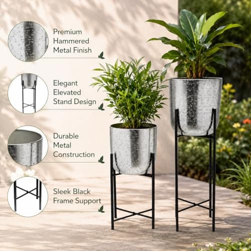 INDIAN DECORMART Metal Pot for Home Garden Indoor Living Room Balcony Metal Planter with Stand 4