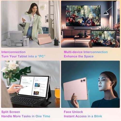 Dghrti 2025 Android 14 Tablet, 22G+128G/1TB, 10 Inch Tablets with 8000mAh Battery, Octa-Core, GPS, Split Screen, Face Unlock, 2 in 1 Tablet with Keyboard, Mouse, Case, Gold 3